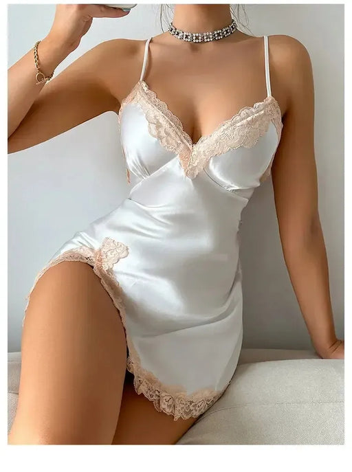 Women’s Satin Lace Backless Nightgown – Mini Summer Sleepwear